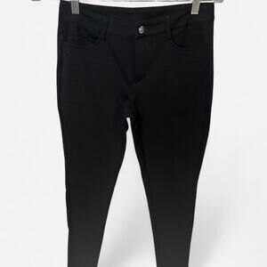 Michael Kors Black Ponte Knit Slim Leg Pants Size 2 Logo Hardware Trousers